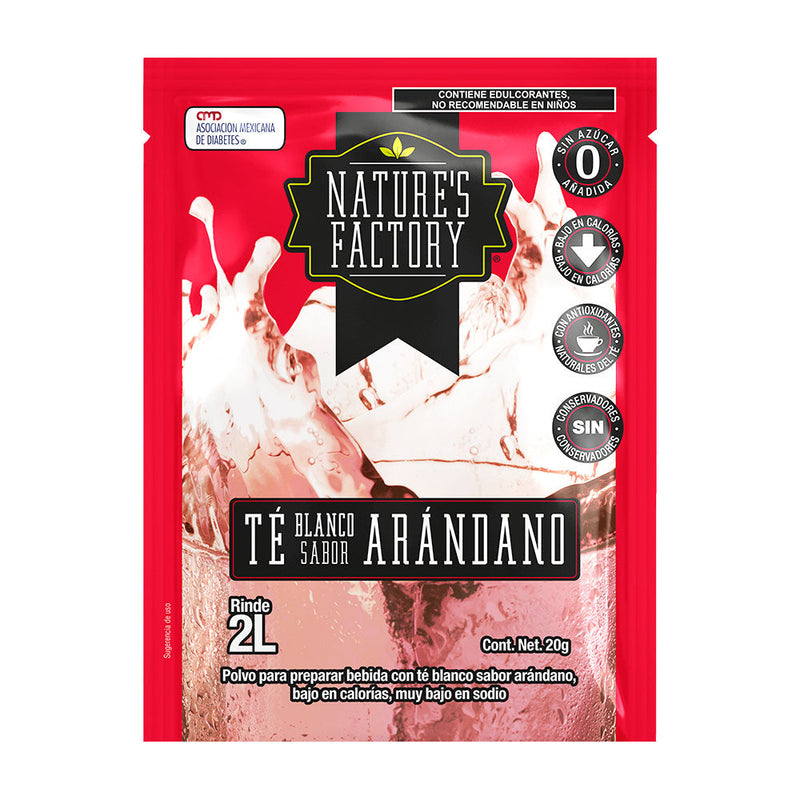 Té Blanco en Polvo Sabor Arándano bajo en Calorías Nature's Factory 20 g