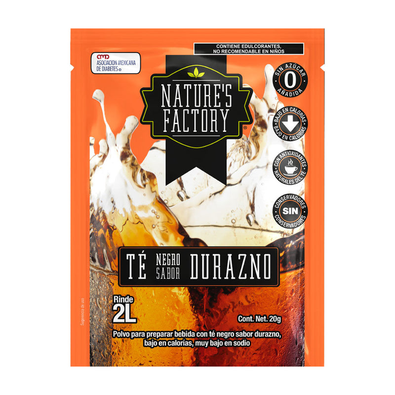 Té Negro en Polvo Sabor Durazno bajo en Calorías Nature's Factory 20 g